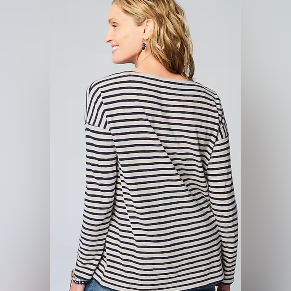 J. Jill relaxed boat-neck tee XL in oatmeal heather/navy blue